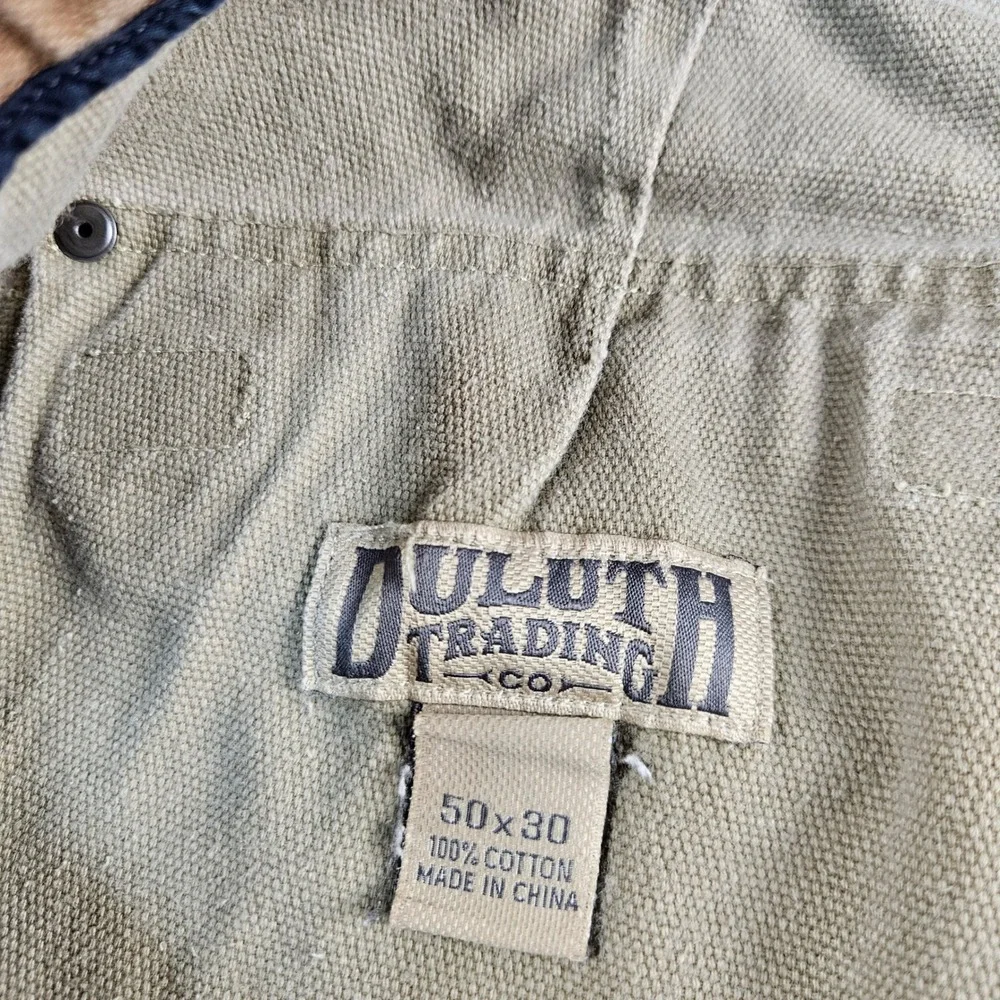 Duluth Trading Co Mens Khaki Tan Cotton Canvas Cargo Work Pants Wide Leg